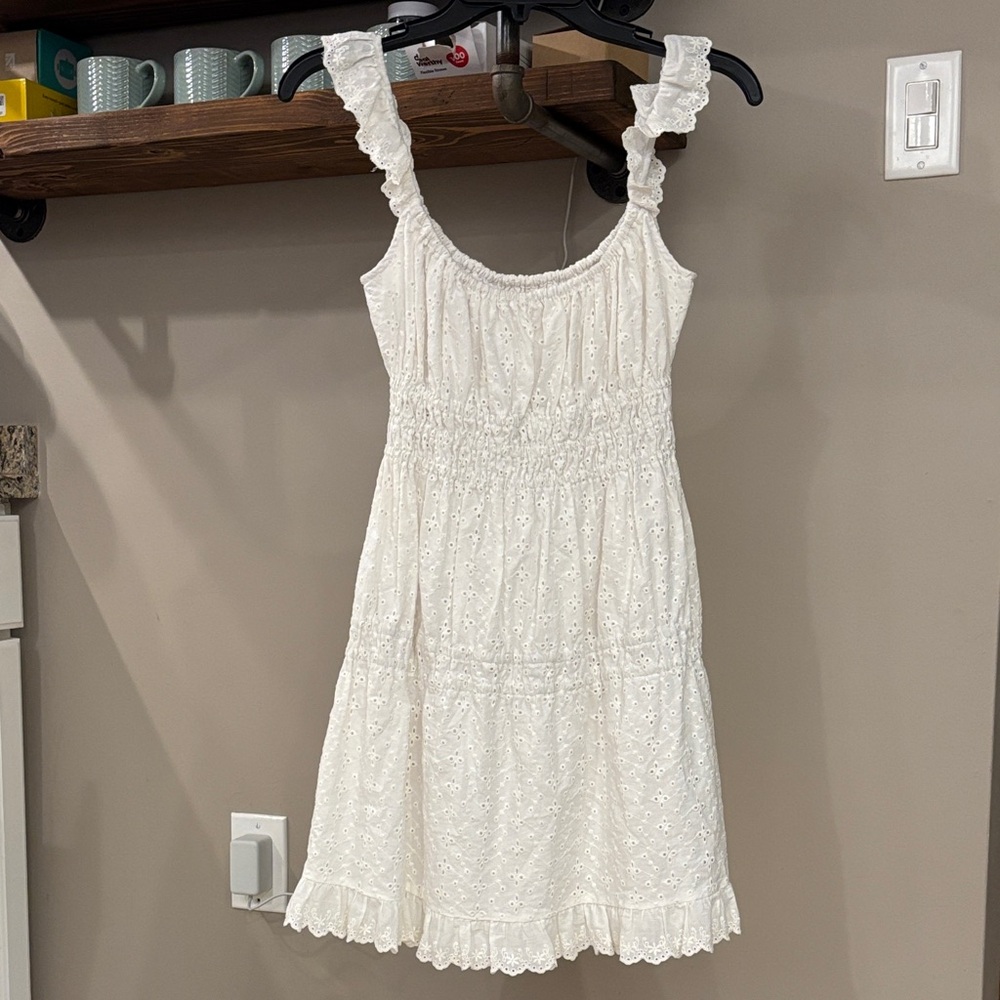 Capulet Anthropologie White Smocked Eyelet Mini Dress XS Gemma Eloise - Picture 4 of 10